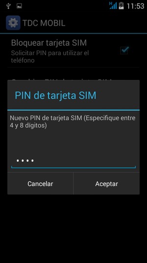 Introduzca su Nuevo PIN de tarjeta SIM y seleccione Aceptar