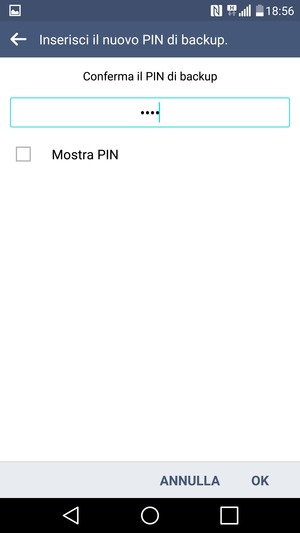 Conferma il PIN di backup e seleziona OK