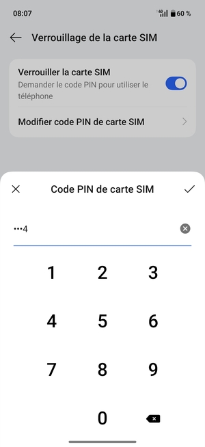 Saisissez votre Ancien code PIN de carte SIM et sélectionnez OK