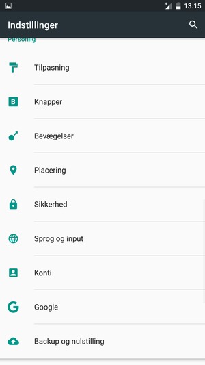 Scroll til og vælg Konti