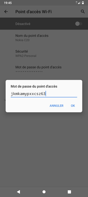 Saisissez un mot de passe de hotspot Wi-Fi d'au moins 8 caractères et sélectionnez OK