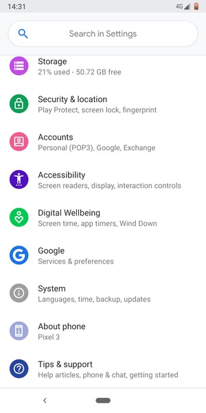 Scroll to and select Security & location