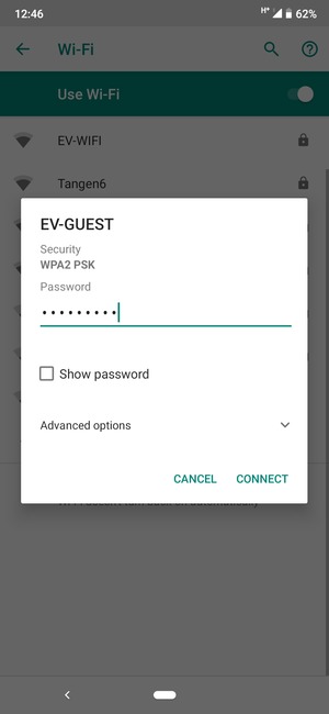 Enter the Wi-Fi password and select CONNECT