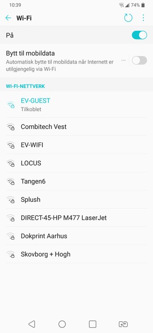 Du er nå koblet til Wi-Fi-nettverket