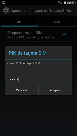 Introduzca su Nuevo PIN de tarjeta SIM y seleccione Aceptar