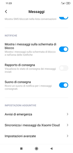 Scorri e seleziona Impostazioni avanzate