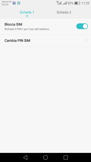 Seleziona Scheda 1 o Scheda 2 e poi Cambia PIN SIM