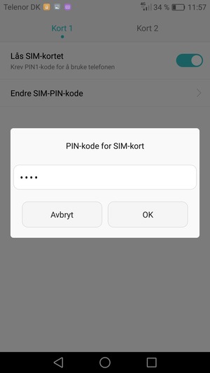 Skriv inn Gammel PIN-kode for SIM-kort og velg OK
