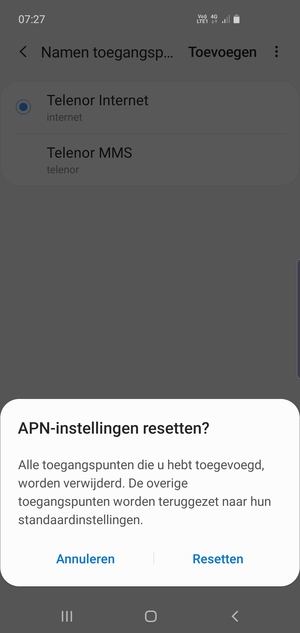 Selecteer Resetten
