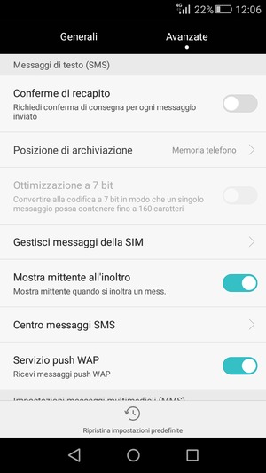 Scorri e seleziona Centro messaggi SMS