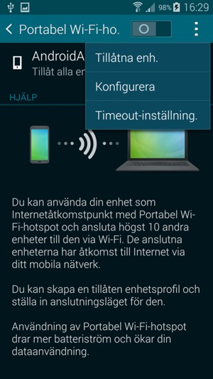 Välj Meny-knappen och välj Konfigurera / Konfigurera hotspot