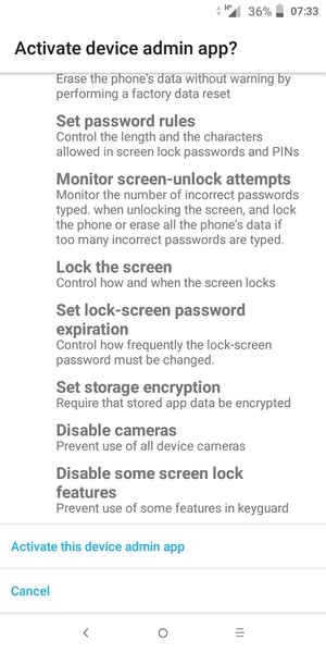 Scroll to and select Activate this device admin app