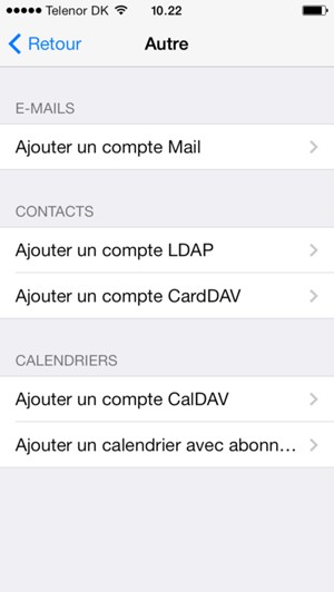 Sélectionnez Ajouter un compte CardDAV