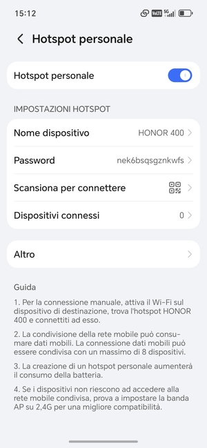 Il telefono è ora pronto per essere usato come modem