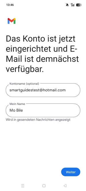 Geben Sie Ihrem Konto einen Namen und geben Sie Ihren Namen ein. Wählen Sie Weiter