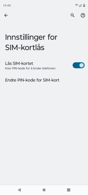 Velg Endre PIN-kode for SIM-kort