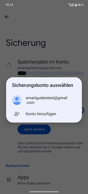 Wählen Sie Ihr Konto für Backup