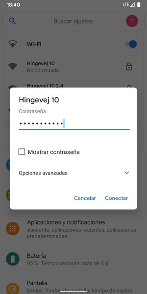 Introduzca la contraseña de Wi-Fi y seleccione Conectar
