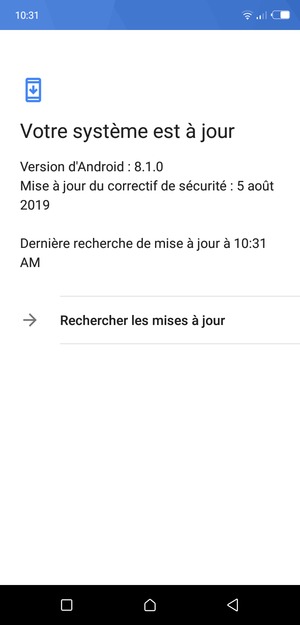 Si votre téléphone est à jour, vous verrez l'écran suivant