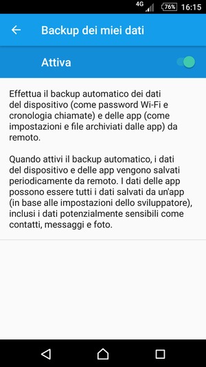 Seleziona il tasto Indietro