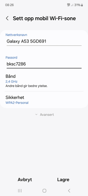 Skriv inn et passord på minst 8 tegn og velg Lagre