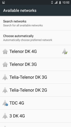 Select a network operator from the list