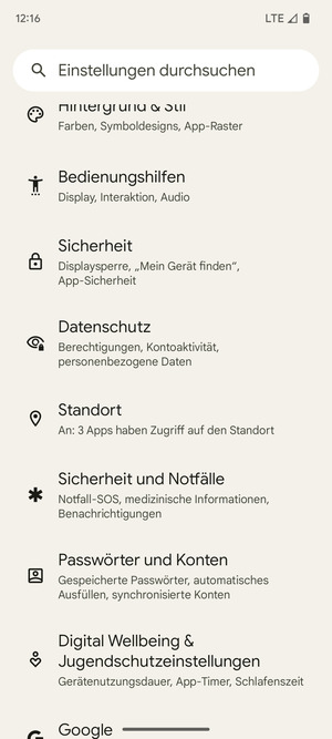Scrollen Sie und wählen Sie Standort
