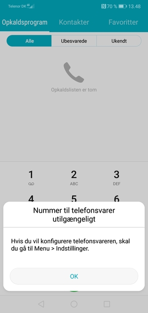 Hvis din telefonsvarer ikke er sat op, vælg OK
