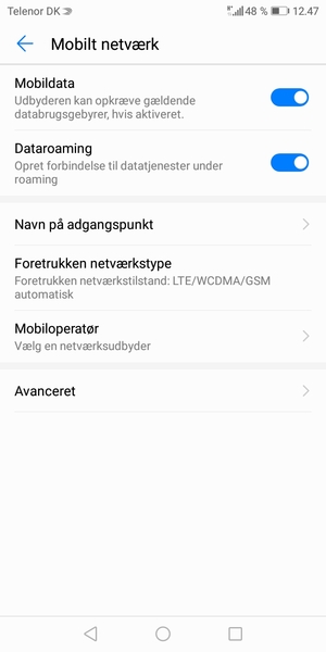 Slå Dataroaming til eller fra
