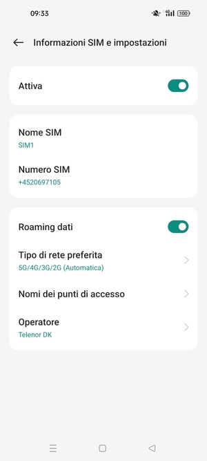 Attiva o disattiva Roaming dati