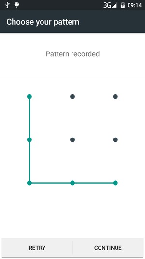 Draw an unlock pattern and select CONTINUE