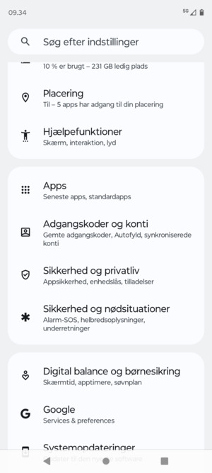 Scroll til og vælg Sikkerhed og privatliv