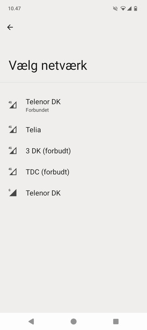 Vælg en netværksudbyder fra listen