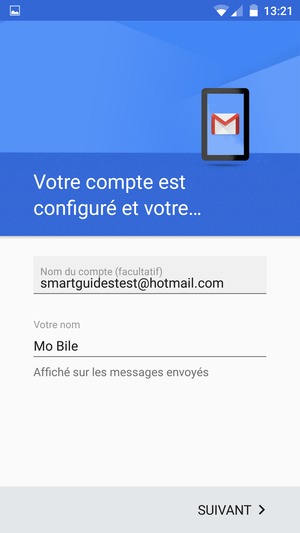 Donnez un nom à votre compte et saisissez votre nom. Sélectionnez SUIVANT