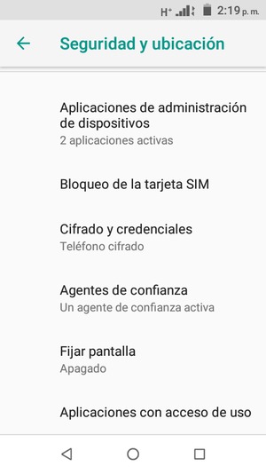 Para cambiar el PIN de la tarjeta SIM, vuelva al menú Seguridad y ubicación y seleccione Bloqueo de la tarjeta SIM