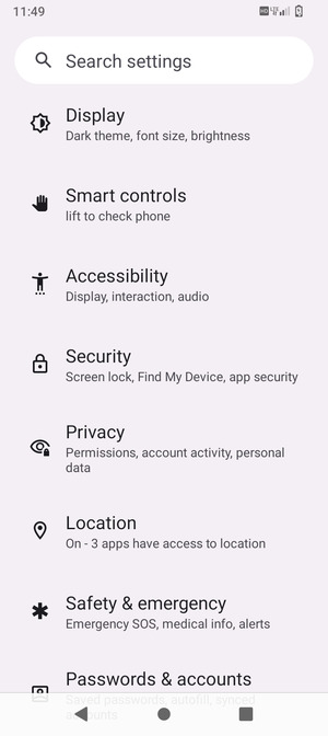 Scroll to and select Security