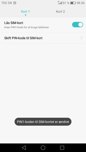 Din PIN-kode til SIM-kort er nu ændret