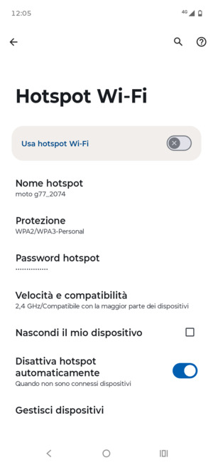 Seleziona Password hotspot