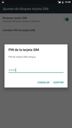 Introduzca su PIN de tarjeta SIM antiguo y seleccione ACEPTAR