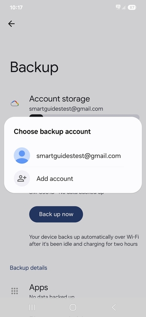 Select your backup account