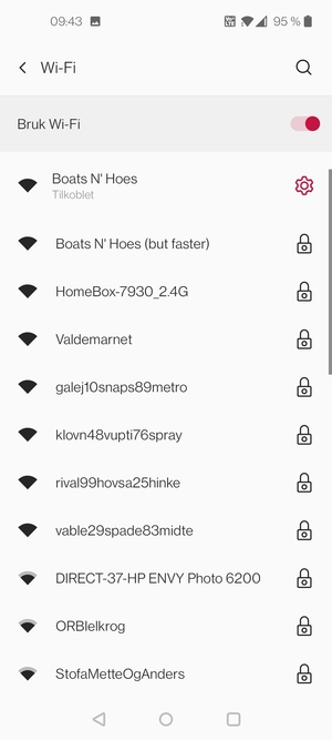 Du er nå koblet til Wi-Fi-nettverket