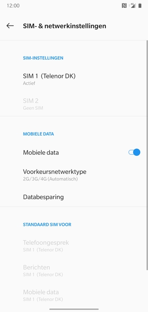 Selecteer SIM 1 of SIM 2