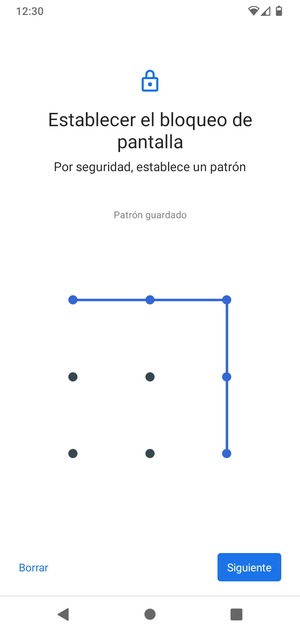 Dibuje un patrón de desbloqueo y seleccione Siguiente