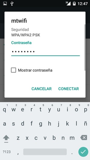 Introduzca la contraseña de Wi-Fi y seleccione CONECTAR