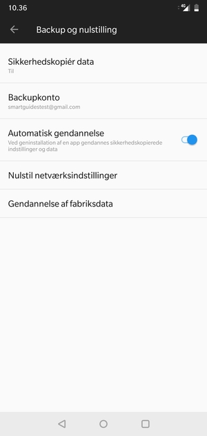 Vend tilbage til menuen Backup og nulstilling og vælg Backupkonto
