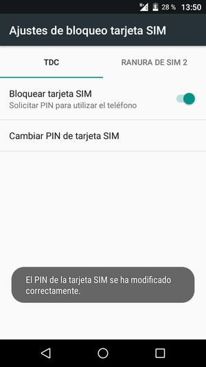 Su PIN de la tarjeta SIM ha sido cambiado