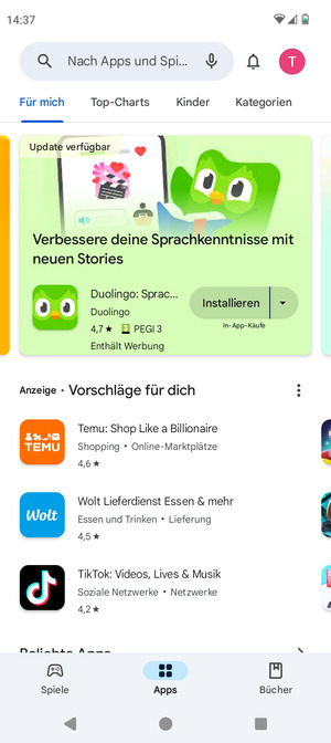 Wählen Sie die Suchleiste