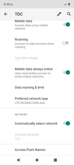 Scroll to and select Access Point Names