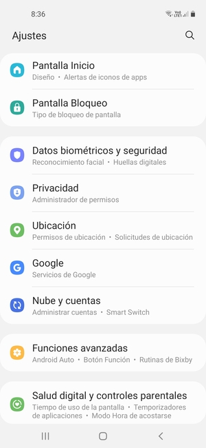 Desplácese y seleccione Datos biométricos y seguridad