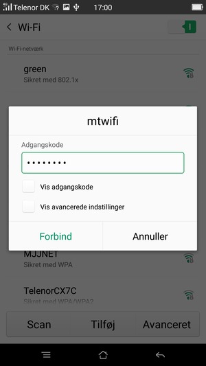 Indtast Wi-Fi adgangskoden og vælg Forbind